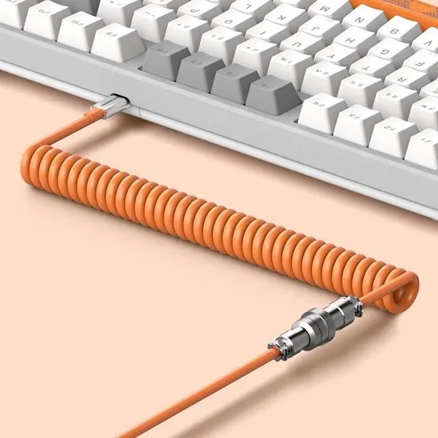 Alt view image 4 of 6 - Magic-Refiner AK873 Gaming Keyboard,Chroma RGB Backlit,Hot-Swappable Linear Red Switch,PBT Keycap,75% TKL Layout,Ergonomic Mechanical Keyboard with Custom Coiled USB/Type-C Aviation Cable(Orange Gray)