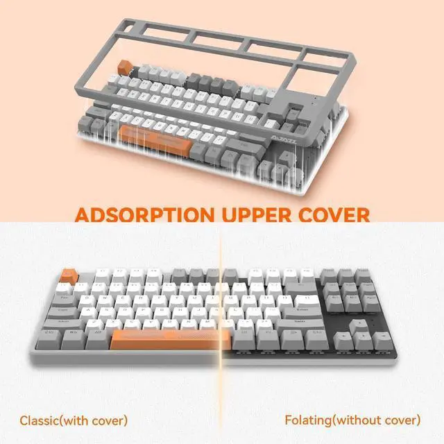 Alt view image 6 of 6 - Magic-Refiner AK873 Gaming Keyboard,Chroma RGB Backlit,Hot-Swappable Linear Red Switch,PBT Keycap,75% TKL Layout,Ergonomic Mechanical Keyboard with Custom Coiled USB/Type-C Aviation Cable(Orange Gray)