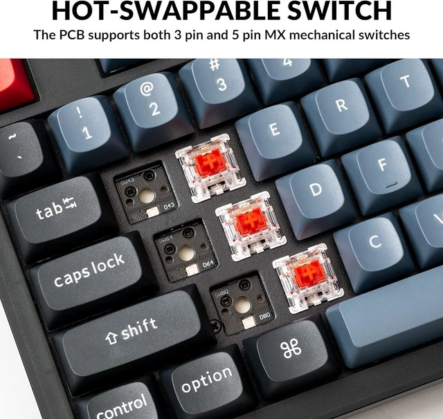 Alt view image 2 of 7 - Keychron V6 Wired Custom Mechanical Keyboard, Full-Size QMK/VIA Programmable Macro with Hot-swappable Keychron K Pro Red Switch Compatible with Mac Windows Linux (Frosted Black-Translucent)
