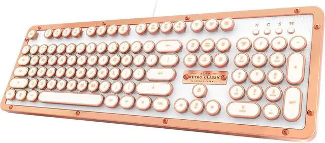 Main image of AZiO MK-RETRO-L-02-US Retro Classic Posh USB Luxury Vintage Back lit Mechanical Keyboard, White/Copper