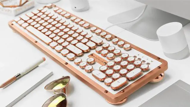 Alt view image 4 of 5 - AZiO MK-RETRO-L-02-US Retro Classic Posh USB Luxury Vintage Back lit Mechanical Keyboard, White/Copper