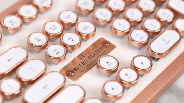 Alt view image 5 of 5 - AZiO MK-RETRO-L-02-US Retro Classic Posh USB Luxury Vintage Back lit Mechanical Keyboard, White/Copper