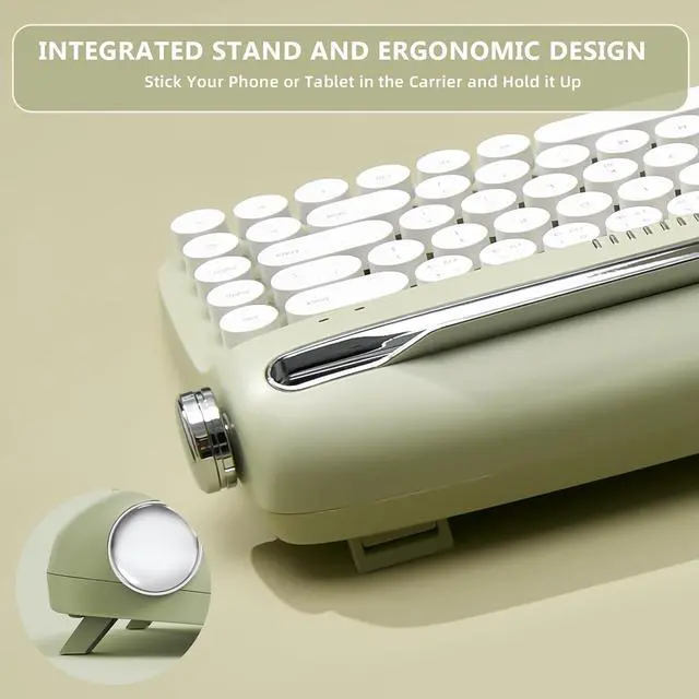Alt view image 5 of 7 - YUNZII Upgraded Wireless Typewriter Keyboard, Retro Keyboard with Integrated Stand, USB-C/Bluetooth Keyboard with Cute Round Keycaps for Multi Device for Win/Mac (B307, Sweet Mint)