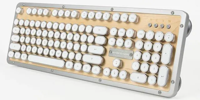 Alt view image 2 of 7 - Azio Retro Classic Bluetooth (Maple) - Wireless/USB Wired Maple Wood Vintage Backlit Mechanical Keyboard for PC/Mac (MK-RETRO-BT-W-02-US)