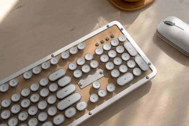 Alt view image 5 of 7 - Azio Retro Classic Bluetooth (Maple) - Wireless/USB Wired Maple Wood Vintage Backlit Mechanical Keyboard for PC/Mac (MK-RETRO-BT-W-02-US)