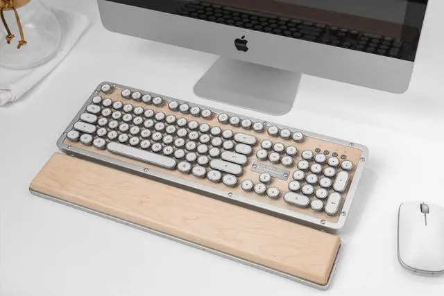 Alt view image 7 of 7 - Azio Retro Classic Bluetooth (Maple) - Wireless/USB Wired Maple Wood Vintage Backlit Mechanical Keyboard for PC/Mac (MK-RETRO-BT-W-02-US)