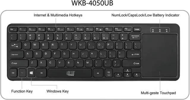 Alt view image 7 of 7 - Adesso Slimtouch 4050 - Wireless Keyboard with Built-in Touchpad