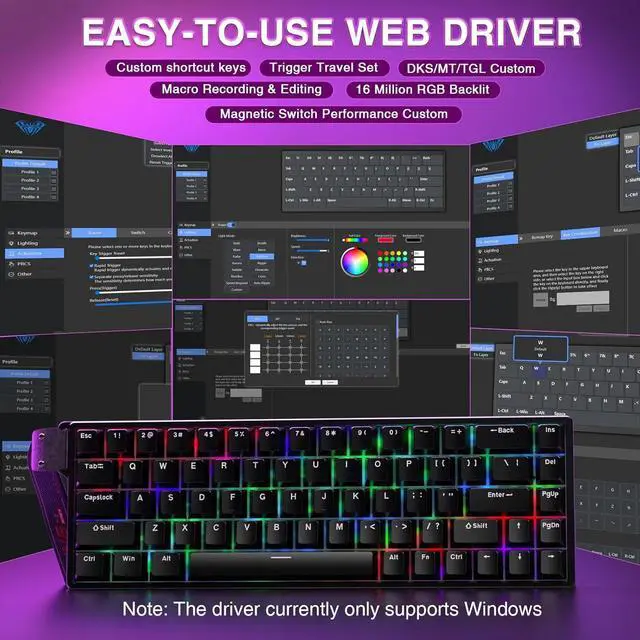 Alt view image 5 of 7 - AULA WIN68 HE Mechanical Gaming Keyboard 60%, Hall Effect Magnetic Switch, Rapid Trigger Mode Adjustable Actuation, 8000Hz Polling Rate, RGB Backlit Wired Keyboard for Windows Laptop PC