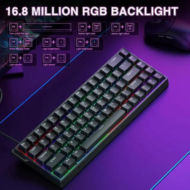 Alt view image 6 of 7 - AULA WIN68 HE Mechanical Gaming Keyboard 60%, Hall Effect Magnetic Switch, Rapid Trigger Mode Adjustable Actuation, 8000Hz Polling Rate, RGB Backlit Wired Keyboard for Windows Laptop PC