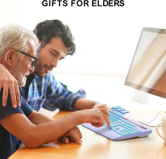 Alt view image 7 of 7 - SABLUTE Large Print Backlit Computer Keyboards, Wired Lighted USB Keyboards with 7-Color Backlit, Wrist Rest, Phone Holder, Easy to Read and Type for Laptop, PC, Windows, Desktop (Purple)
