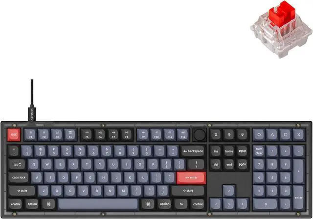 Main image of Keychron V6 Wired Custom Mechanical Keyboard Knob Version, Full-Size QMK/VIA Programmable with Hot-swappable Keychron K Pro Red Switch Compatible with Mac Windows Linux (Frosted Black-Translucent)