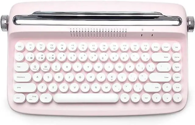 Alt view image 4 of 7 - YUNZII ACTTO B303 Wireless Keyboard, Retro Bluetooth Typewriter Keyboard with Integrated Stand for Multi-Device (English, Baby Pink)