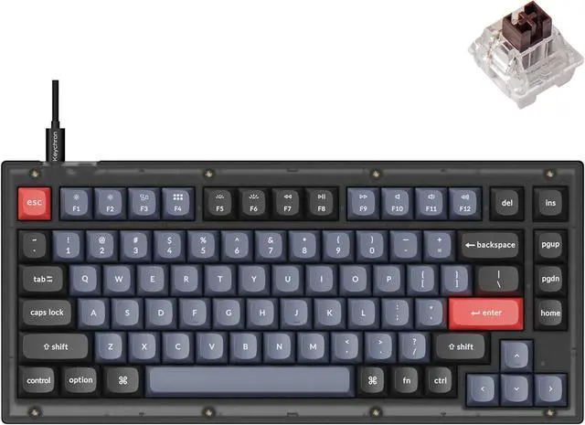 Main image of Keychron V1 Wired Custom Mechanical Keyboard, 75% Layout QMK/VIA Programmable Macro with Hot-swappable Keychron K Pro Brown Switch Compatible with Mac Windows Linux (Frosted Black - Translucent)