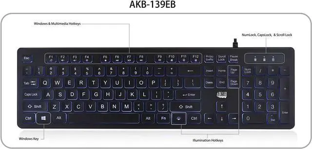 Alt view image 5 of 6 - Adesso AKB-139EB Large Print Illuminated Desktop Keyboard