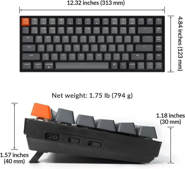 Alt view image 5 of 7 - Keychron K2 75% Layout Bluetooth Mechanical Keyboard K Pro Red Switch/White LED Backlit/Anti Ghosting/N-Key Rollover/84 Key USB C Wired Computer Keyboard for Mac Windows-Version 2