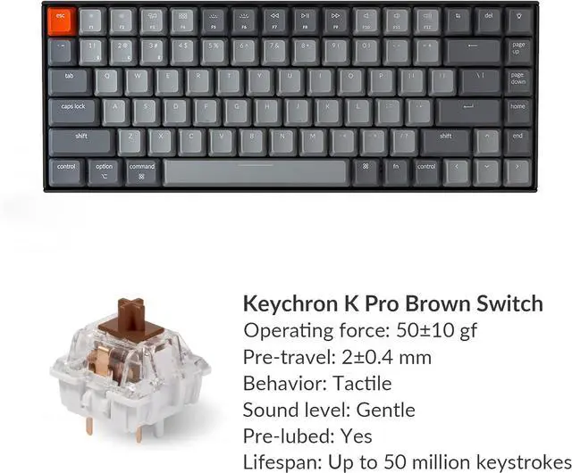 Alt view image 6 of 7 - Keychron K2 75% Layout Bluetooth Wireless Mechanical Keyboard K Pro Brown Switch/White LED Backlit/USB C/Anti Ghosting/N-Key Rollover, 84 Keys Gaming Keyboard for Mac Windows-Version 2