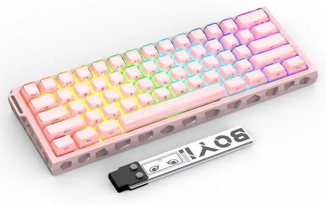Alt view image 2 of 7 - BOYI H60Pro Hollow Aluminum Rapid Trigger Magnetic Switch 60% Mechanical Keyboard,Hall Effect 8K Polling Rate RGB Wired Skeleton Aluminum CNC Gaming Keyboard (Pink Crystal Jelly Keycaps)