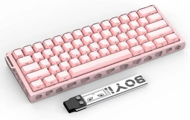 Alt view image 6 of 7 - BOYI H60Pro Hollow Aluminum Rapid Trigger Magnetic Switch 60% Mechanical Keyboard,Hall Effect 8K Polling Rate RGB Wired Skeleton Aluminum CNC Gaming Keyboard (Pink Crystal Jelly Keycaps)