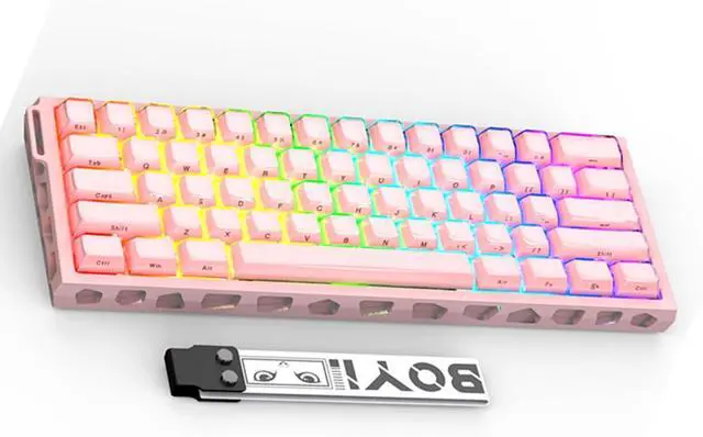 Alt view image 7 of 7 - BOYI H60Pro Hollow Aluminum Rapid Trigger Magnetic Switch 60% Mechanical Keyboard,Hall Effect 8K Polling Rate RGB Wired Skeleton Aluminum CNC Gaming Keyboard (Pink Crystal Jelly Keycaps)