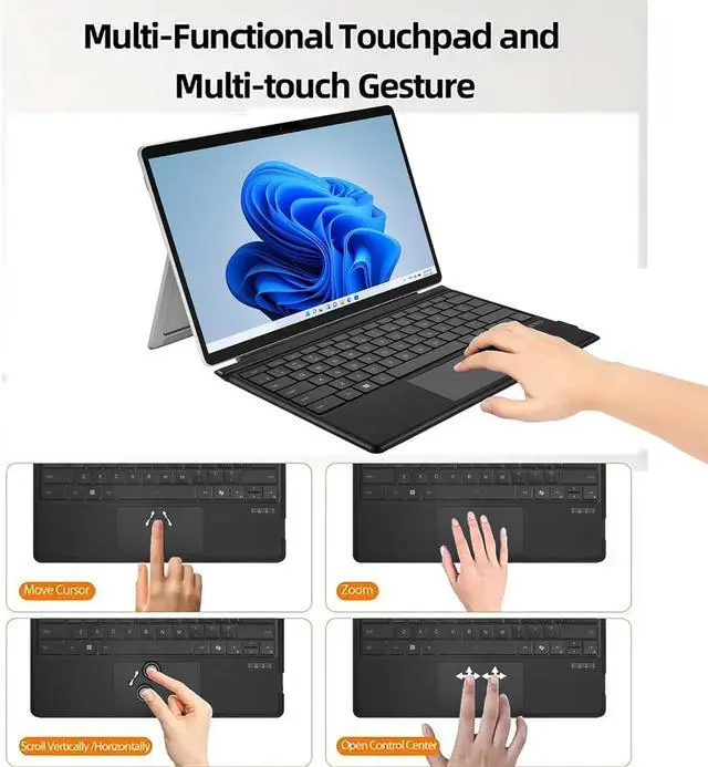 Alt view image 5 of 7 - Adesso WKB-7040 Bluetooth Keyboard with Touchpad for Surface Pro X/8/9/10/11  Ultra-Slim Aluminum Case, Scissor-Switch Keys, Bluetooth 5.1 Wireless, Rechargeable Battery