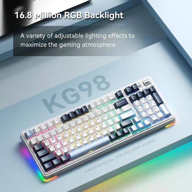 Alt view image 3 of 7 - Machenike KG98 Mechanical Keyboard,Hot Swappable Custom Gaming Keyboard,Pre-lubed Linear Switches,RGB Sidelit,Tri-Mode 98 Keys Compact Layout for Gaming/Typing/Win/Mac/PC
