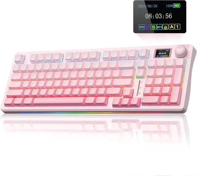 Main image of AULA S98 Pro Wireless Mechanical Keyboard with Screen & Knob,2.4GHz/USB-C/BT5.0 Hot Swappable Pink Creamy Keyboard,Pre-lubed Linear Switches,Side Printed PBT Keycaps,RGB Backlit Gaming Keyboards