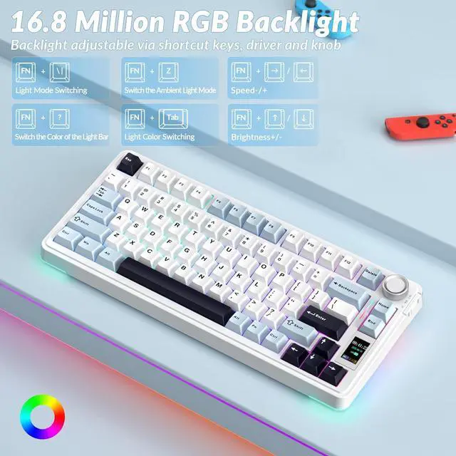 Alt view image 6 of 7 - AULA S75 PRO Wireless Mechanical Keyboard with Screen&Knob, 75% Hot Swappable Gaming Keyboard with Pre-lubed Switches, RGB Backlit, PBT Keycaps Creamy Sounding Pc Gaming Keyboards