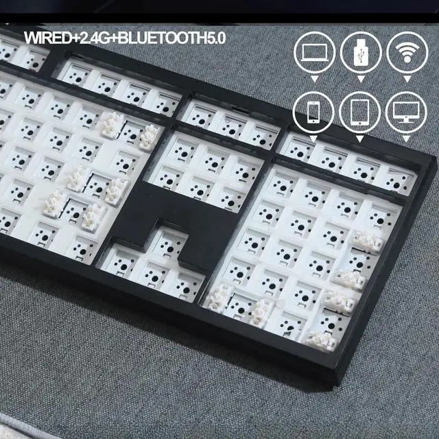 Alt view image 4 of 7 - BOYI GMK108 Barebones Keyboard Kit,VIA/QMK Programable Gasket Mounted BT5.0/2.4GHz/Type-C Wired 100% Full Size Custom PCB DIY Hot-Swap Mechanical Keyboard Kit (Black)