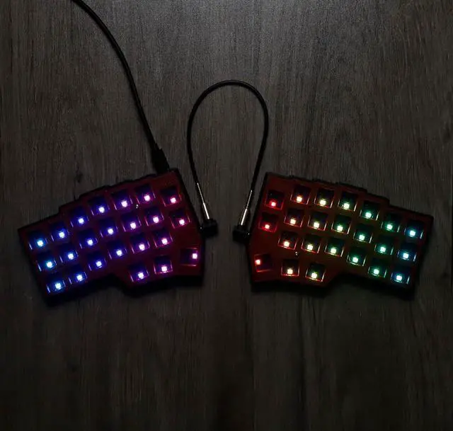 Alt view image 4 of 7 - YMDK Corne V4.1 46 Keys Split Keyboard Ergonomic Hotswappable 40% Layout 3D PLA RGB QMK Vial All Key Programmable Mini Independent Gaming Keyboard Kit (Wired Red Black Split 46)