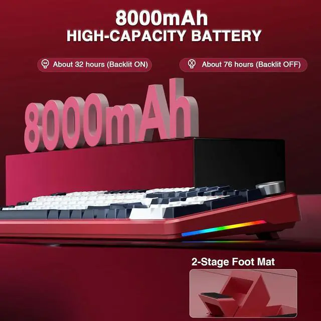 Alt view image 6 of 7 - AULA F108 PRO - Wireless Mechanical Keyboard with Screen and Knob, Hot Replaceable Gaming Keyboard with 8000mAh Battery, Past Switches, RGB Backlit, PBT Keys Creamy Sound