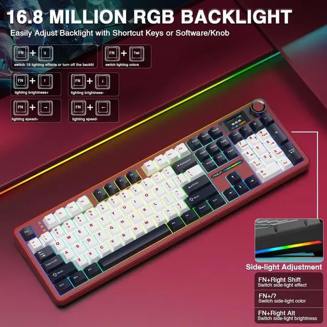 Alt view image 7 of 7 - AULA F108 PRO - Wireless Mechanical Keyboard with Screen and Knob, Hot Replaceable Gaming Keyboard with 8000mAh Battery, Past Switches, RGB Backlit, PBT Keys Creamy Sound