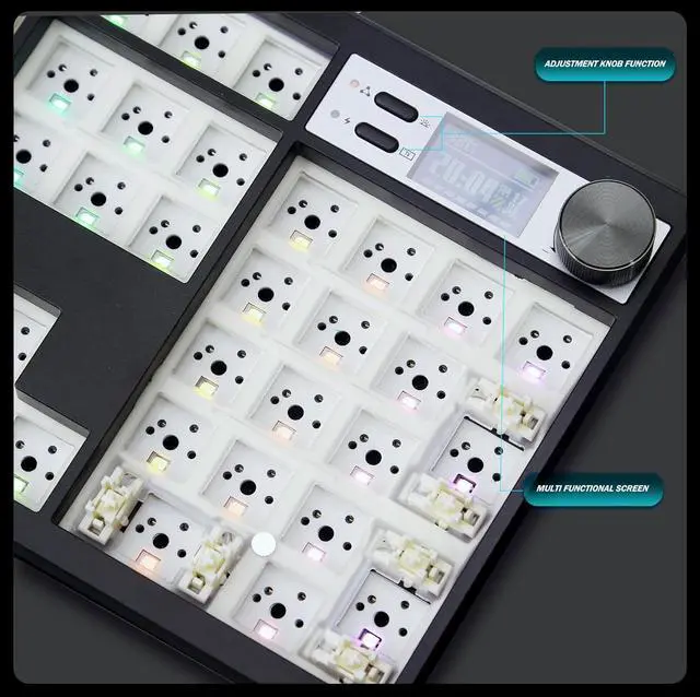 Alt view image 3 of 7 - BOYI GMK104 Barebones Keyboard with Screen&Knob,QMK/VIA Programmable Gasket Mounted Hot Swap RGB Backlit BT5.0/2.4GHz/Type-C Wired Full Size Custom PCB Kit DIY Mechanical Keyboard for Win/Mac(Black)