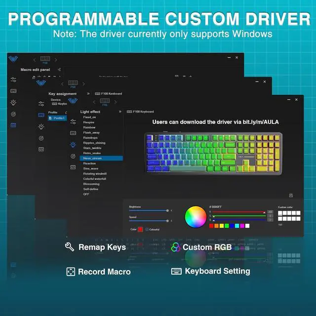 Alt view image 7 of 7 - AULA F108 Wireless Mechanical Keyboard, BT5.0/USB-C/2.4GHz Hot Swappable Custom Gaming Keyboards, PBT Keycaps, Pre-lubed Switches, RGB Backlit Full Size Creamy Keyboard with Number Pad, 108 Keys