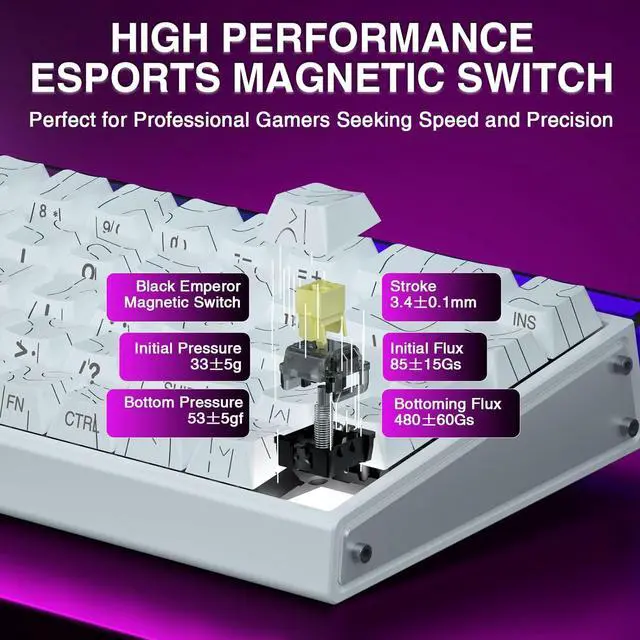 Alt view image 4 of 7 - AULA Hero 68 HE 60% Gaming Keyboard Wired, Hall Effect Magnetic Switch Keyboard with 8K Hz Polling Rate, Side Printed PBT Keycaps, RGB Backlit Light Box, Customizable Web Software for PC/Mac Gamers