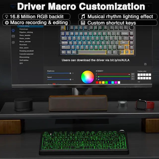 Alt view image 7 of 7 - AULA F75 Pro Wireless Mechanical Keyboard with Knob,75% Hot Swappable Custom Gaming Keyboards,RGB Backlit,Pre-lubed Switches,Side Printed PBT Keycaps Creamy Sounding Computer Keyboard, Line Black