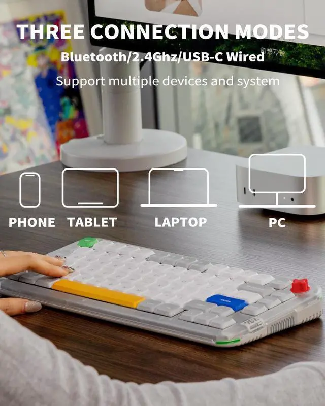 Alt view image 4 of 7 - NuPhy Kick75 Wireless Low Profile Mechanical Keyboard with Volume Knob,75% Hot Swappable Custom Keyboard,80 Keys RGB Backlit with PBT Keycaps,BT/2.4G/USB-C (Red Nano Swithc)