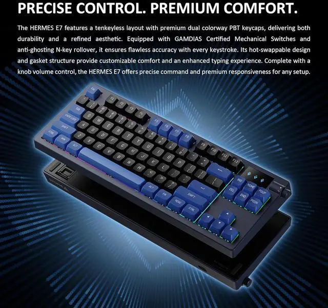 Alt view image 6 of 6 - GAMDIAS Hermes E7 Wired Gasket 75% RGB Mechanical Keyboard, Volumn Control Knob, Hot Swappable Linear Red Switch, Backlit RGB with PBT Keycaps, Anti-ghosting with N-Key Rollover