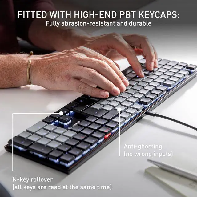 Alt view image 5 of 6 - CHERRY KC 500 MX LP, Mechanical Low-Profile Keyboard, German Layout (QWERTZ), Wired (USB-A), White Illumination, MX LP 2.0 IVORY Switches, Black