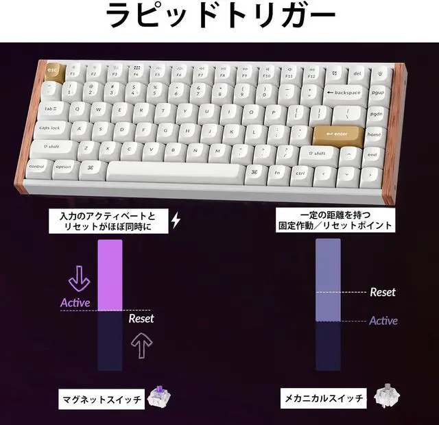 Alt view image 5 of 7 - Keychron K2 HE Wireless RGB Hotswap Mechanical Gaming Keyboard  75% Layout, Hall Effect Switches, 2.4 GHz/Bluetooth/Wired, ABS/Aluminum Wooden Frame, for Windows,macOS & Linux, Shell White (K2H-Q1)