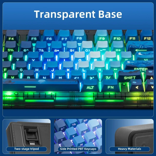 Alt view image 6 of 7 - Zornher Wireless Mechanical Keyboard, ZH980 95% Hot-Swappable, Backlit Side Printed PBT Keys, 2.4GHz/USB-C/BT for Win/Mac(Navy)