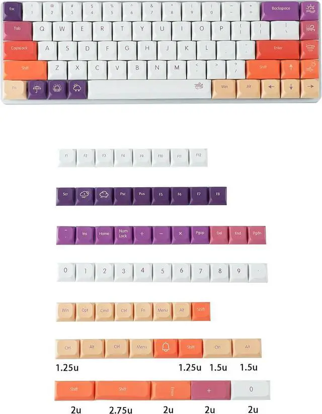 Alt view image 2 of 7 - YMDK 128 Ultra-Slim Smoke Cloud Style Mx Low Profile Dye Sub PBT Keycaps for Mx 61 64 68 75 84 87 96 108 Layout Mechanical Keyboard
