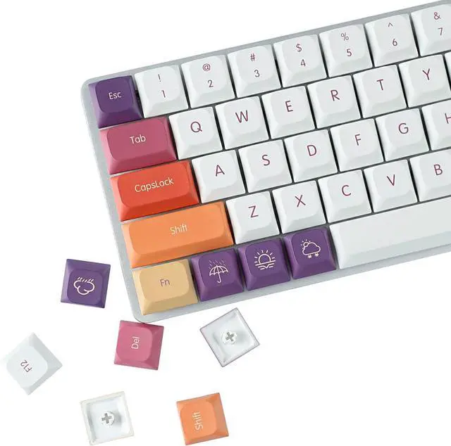 Alt view image 4 of 7 - YMDK 128 Ultra-Slim Smoke Cloud Style Mx Low Profile Dye Sub PBT Keycaps for Mx 61 64 68 75 84 87 96 108 Layout Mechanical Keyboard