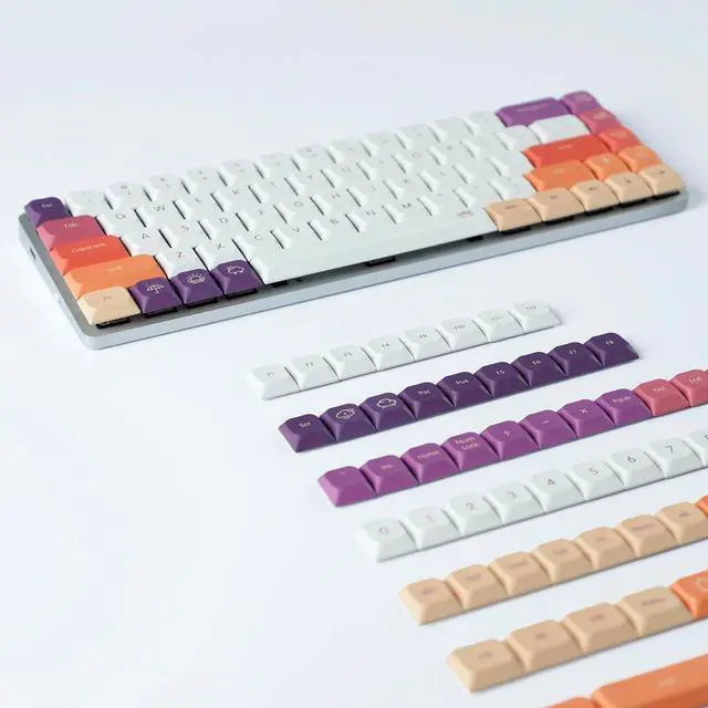 Alt view image 6 of 7 - YMDK 128 Ultra-Slim Smoke Cloud Style Mx Low Profile Dye Sub PBT Keycaps for Mx 61 64 68 75 84 87 96 108 Layout Mechanical Keyboard