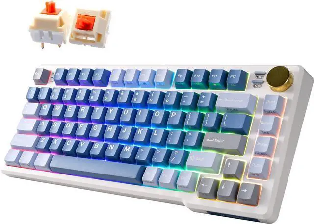 Main image of iRocks K103R Wireless Rechargeable RGB 75% Mechanical Gaming Keyboard, Hot Swappable Pre-lubed Switches, 81 PBT Keys, Gasket Mount, USB-C Detachable Cable (Ocean Blue, Bubble Switch)
