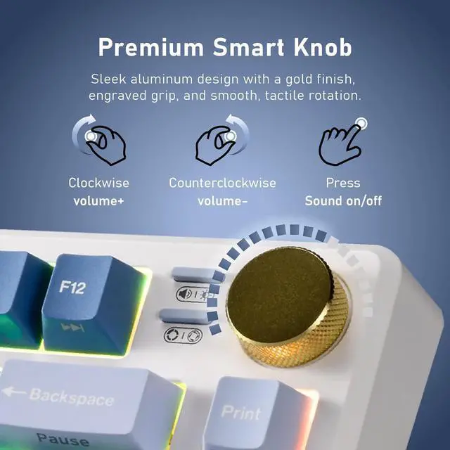 Alt view image 4 of 7 - iRocks K103R Wireless Rechargeable RGB 75% Mechanical Gaming Keyboard, Hot Swappable Pre-lubed Switches, 81 PBT Keys, Gasket Mount, USB-C Detachable Cable (Ocean Blue, Bubble Switch)