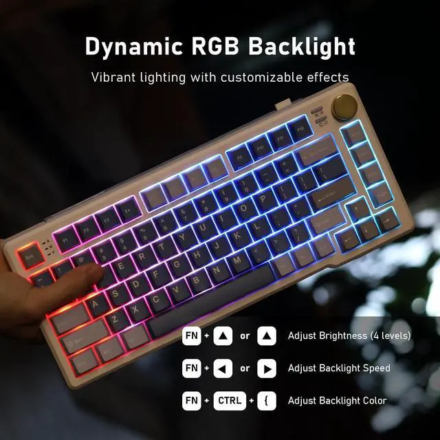 Alt view image 7 of 7 - iRocks K103R Wireless Rechargeable RGB 75% Mechanical Gaming Keyboard, Hot Swappable Pre-lubed Switches, 81 PBT Keys, Gasket Mount, USB-C Detachable Cable (Ocean Blue, Bubble Switch)