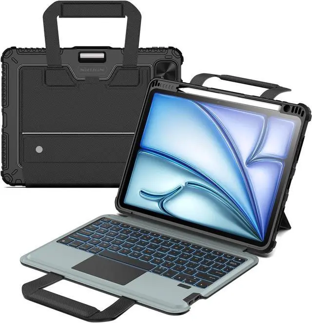 Main image of Nillkin Bumper Go Keyboard PU Leather Case Designed for Apple iPad Air 11 2024/10.9 2020/Air 4/Air 5/Pro 11 2020/2021/2022, Pen Holder/Removable Keyboard/Shockproof/Kickstand/Rear Camera Cover -Black