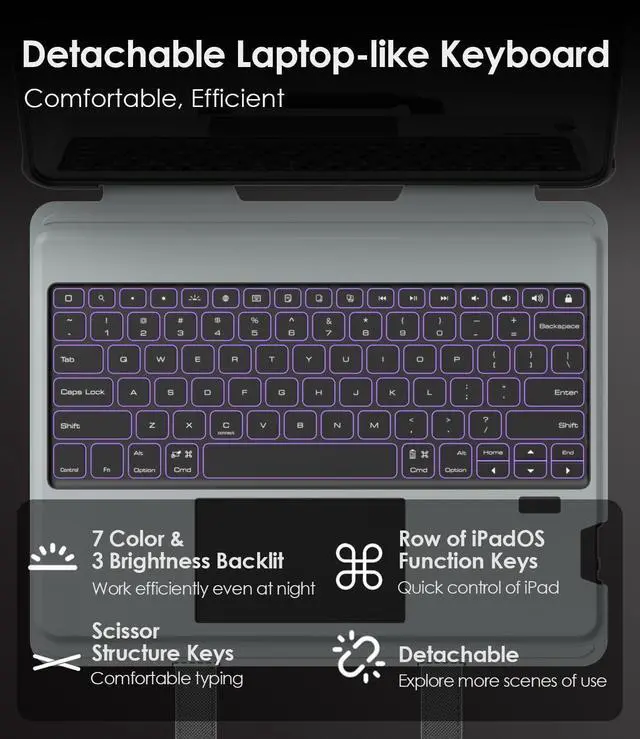 Alt view image 4 of 7 - Nillkin Bumper Go Keyboard PU Leather Case Designed for Apple iPad Air 11 2024/10.9 2020/Air 4/Air 5/Pro 11 2020/2021/2022, Pen Holder/Removable Keyboard/Shockproof/Kickstand/Rear Camera Cover -Black