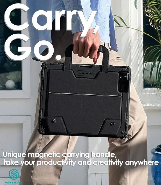 Alt view image 3 of 7 - Nillkin Bumper Go Keyboard PU Leather Case Designed for Apple iPad Air 11 2024/10.9 2020/Air 4/Air 5/Pro 11 2020/2021/2022, Pen Holder/Removable Keyboard/Shockproof/Kickstand/Rear Camera Cover -Black