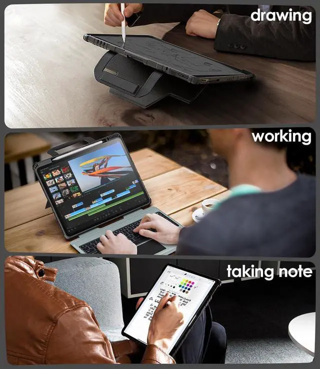 Alt view image 5 of 7 - Nillkin Bumper Go Keyboard PU Leather Case Designed for Apple iPad Air 11 2024/10.9 2020/Air 4/Air 5/Pro 11 2020/2021/2022, Pen Holder/Removable Keyboard/Shockproof/Kickstand/Rear Camera Cover -Black